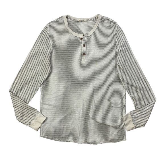 Marine Layer Shirt Mens Small White Black Henley Lightweight Cotton Blend Stripe - Picture 1 of 9